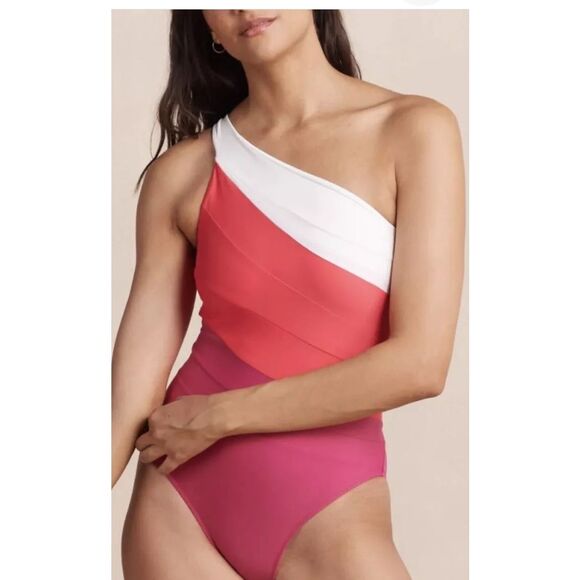 NWOT Summersalt One-Shoulder Swim One Piece - Red and White - Picture 3 of 10